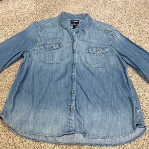 American Eagle Outfitters Blue Paisley Denim Shirt